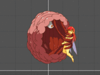 怪兽将幼虫从嘴部塞满消化道，最后从肛门排出。